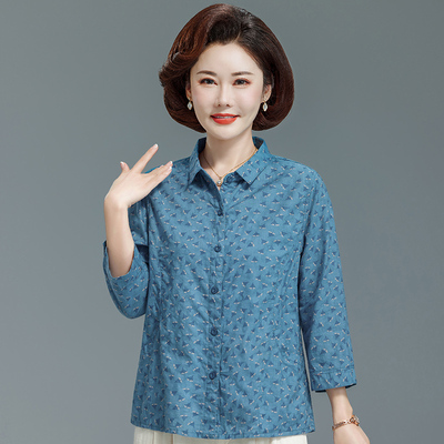 老太太夏装新款大码纯棉女衬衫