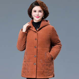 新款冬装中老年妈妈装纯棉灯芯绒加厚棉服秋冬外套中长款条绒棉衣