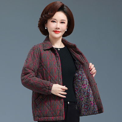 中老年格子夹棉纯棉时尚外套棉服