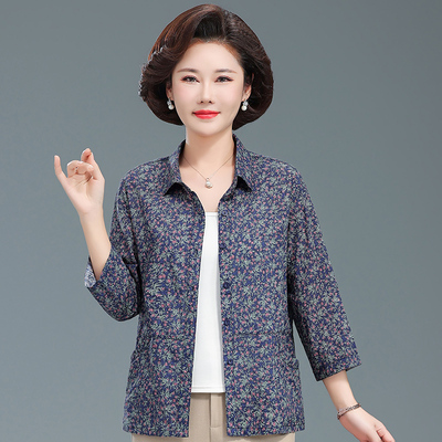 中老年女夏季碎花纯棉衬衫七分袖
