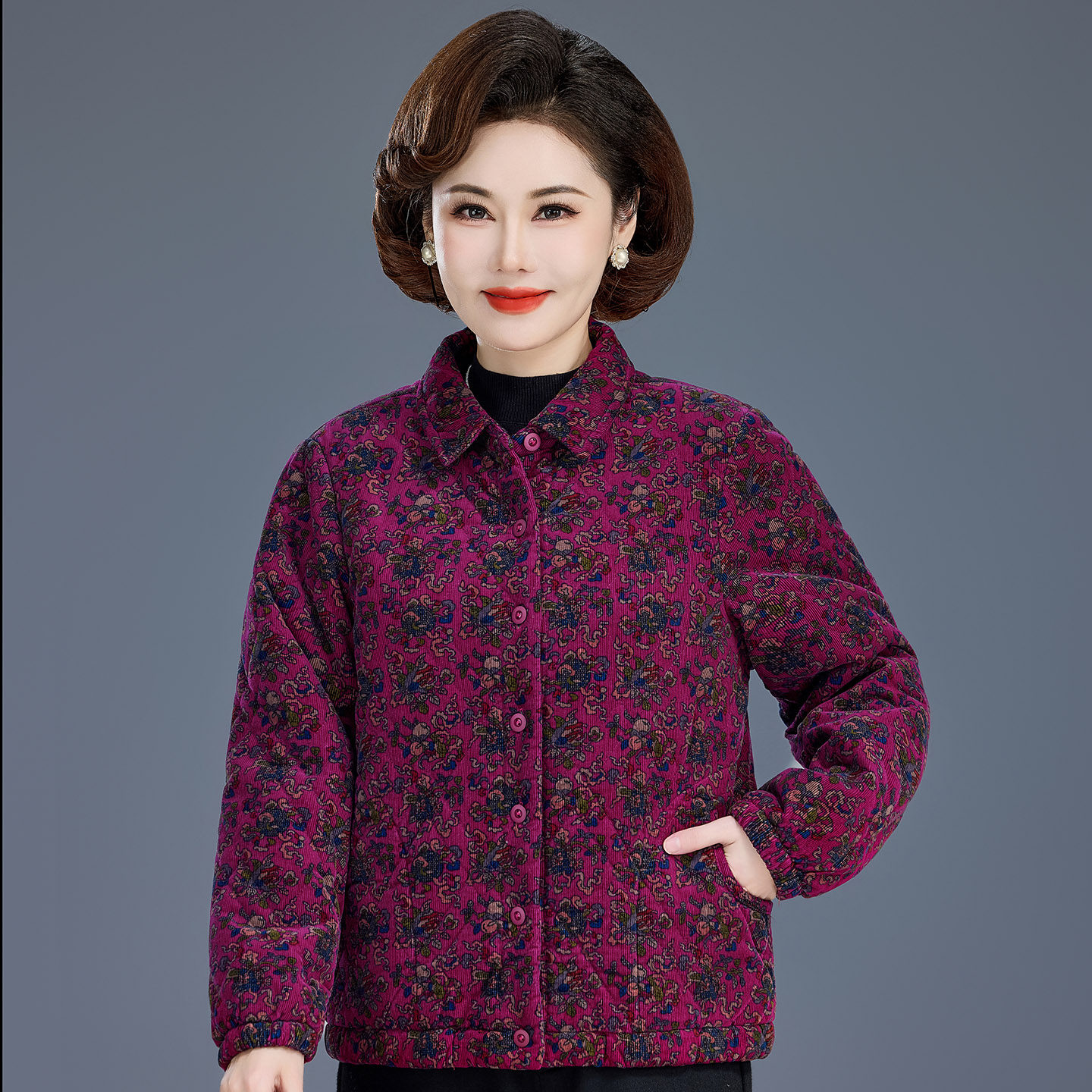 妈妈薄款宽松小棉衣中老年女装夹棉外套时尚秋冬奶奶纯棉衬衫棉袄