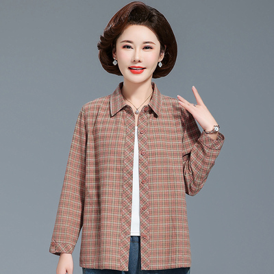 新款妈妈春装全棉长袖格子衬衫
