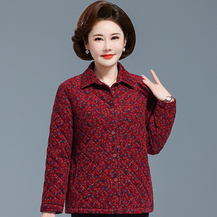 妈妈夹棉外套秋冬装2024新款中老年女士50岁纯棉小花棉袄短款轻薄