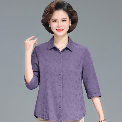中老年七分袖时尚纯棉衬衣大码