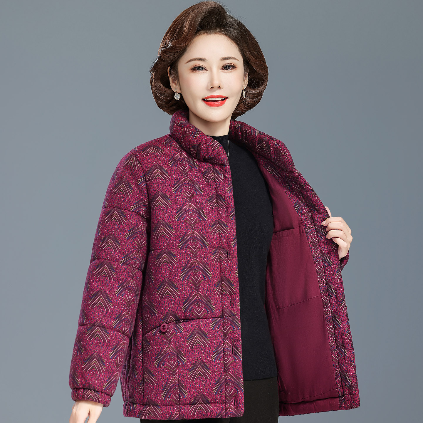 中老年长袖加大码加厚棉服冬天女