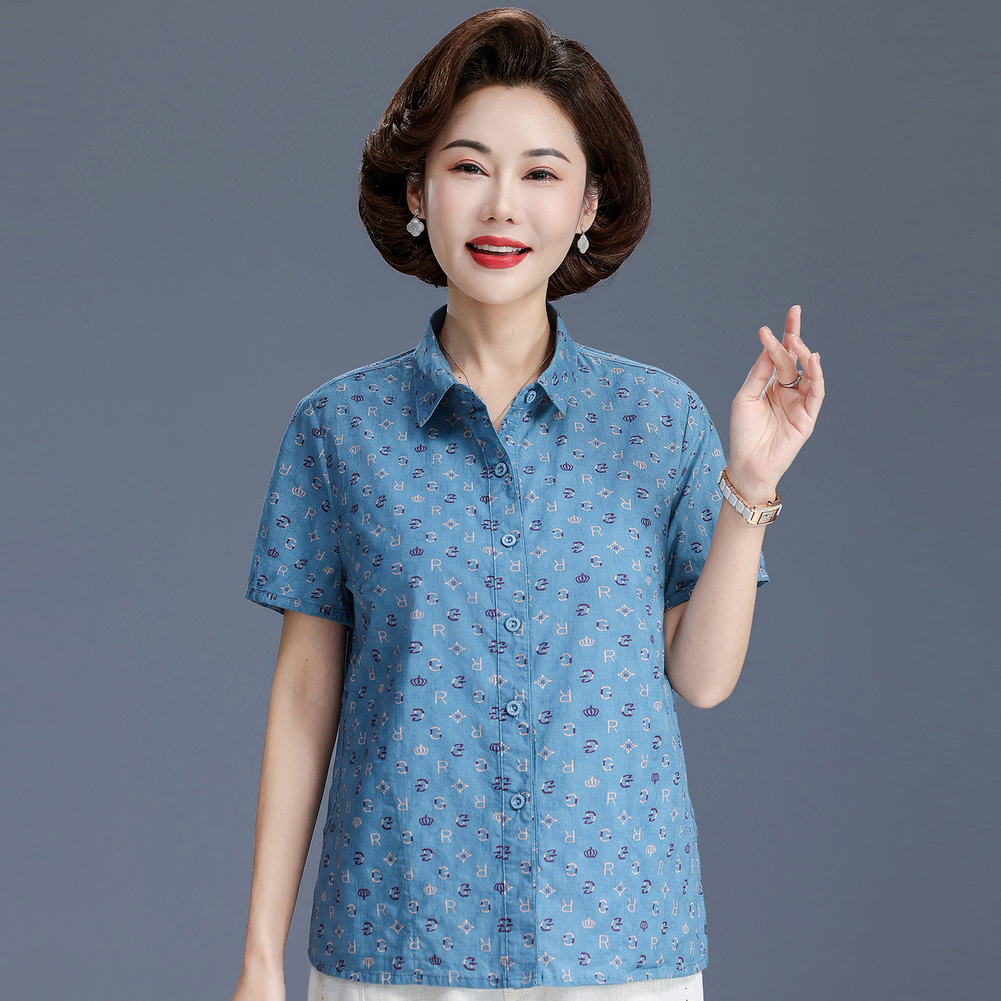 中老年人女新款夏装洋气纯棉妈妈图片