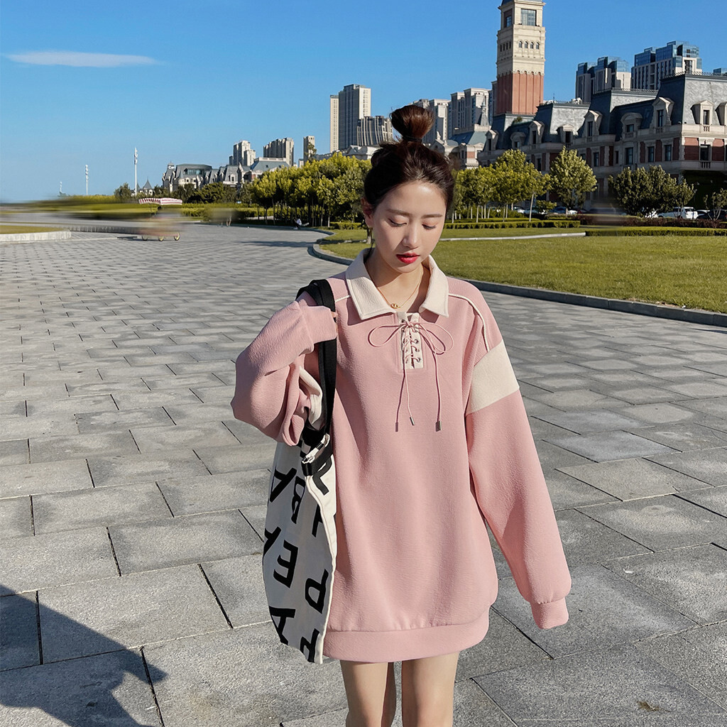 档口秋美洋新款上市直筒型复古优质中年修身精品双色刺绣卫衣女