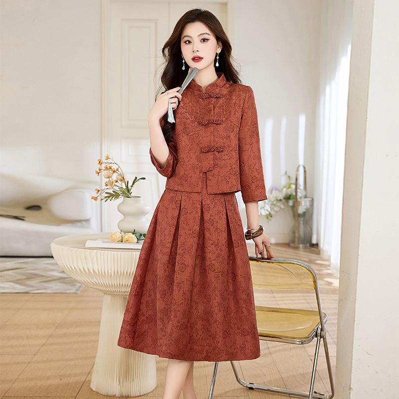 妈妈喜服婚宴套装春装端庄大气新中式两件套洋气年轻婆婆婚礼礼服