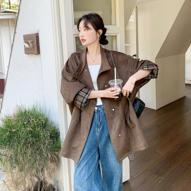 爆款胸围复古优质休闲风百搭精品直筒型翻领春装风衣外套女新款