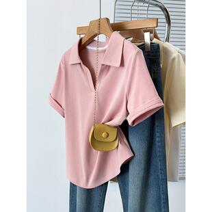 显瘦翻领短袖 胖mm百搭修身 T恤辣妹上衣潮女 新款 2026夏装