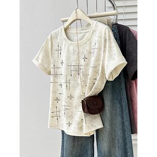 高级感重工烫钻设计感短袖 2026夏装 女时尚 胖mm大码 T恤 新款