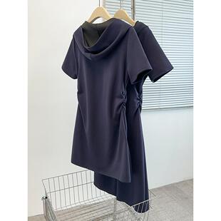 休闲撞色连帽修身 2026夏装 女时尚 胖mm大码 显瘦连衣裙 新款