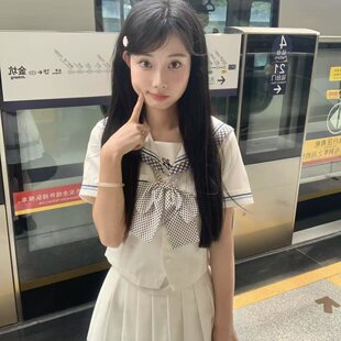 lulucake小栀收腰jk制服水手服日系套装 女 白色学院短袖