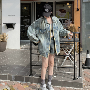 复古男友风早春chic水洗廓形休闲牛仔外套女宽松上衣