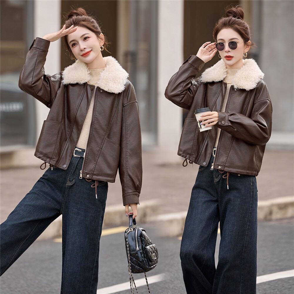 加绒皮衣外套女短款春秋冬季2025新款高级感时髦通勤休闲夹克上