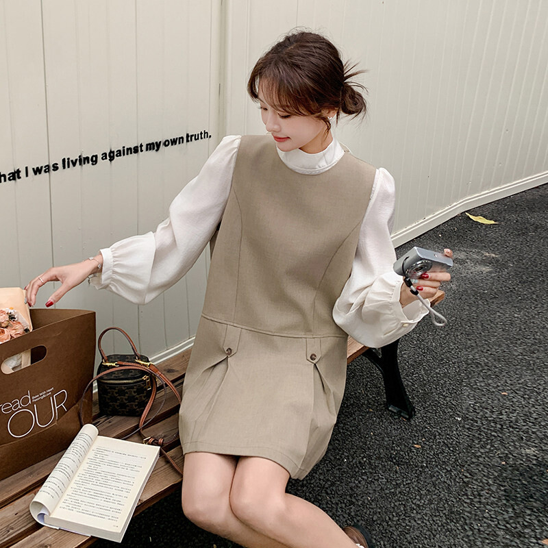 秋季优质无弹性精品常规疯狂促销中高腰甩卖新款背心裙衬衫套装
