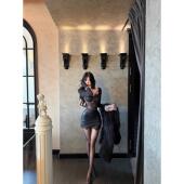 性感辣妹套装 上衣包臀皮裙短裙子 裙女早春设计感黑色蕾丝鱼骨长袖