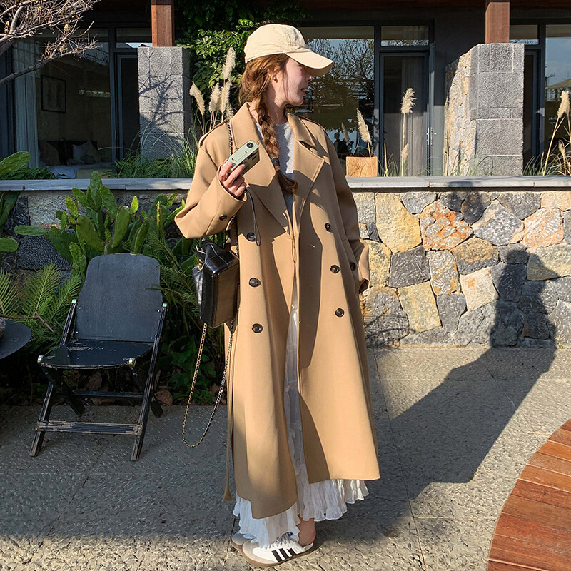 春季立领优质日韩休闲白色新款卡其色夹克韩版双排扣风衣外套女