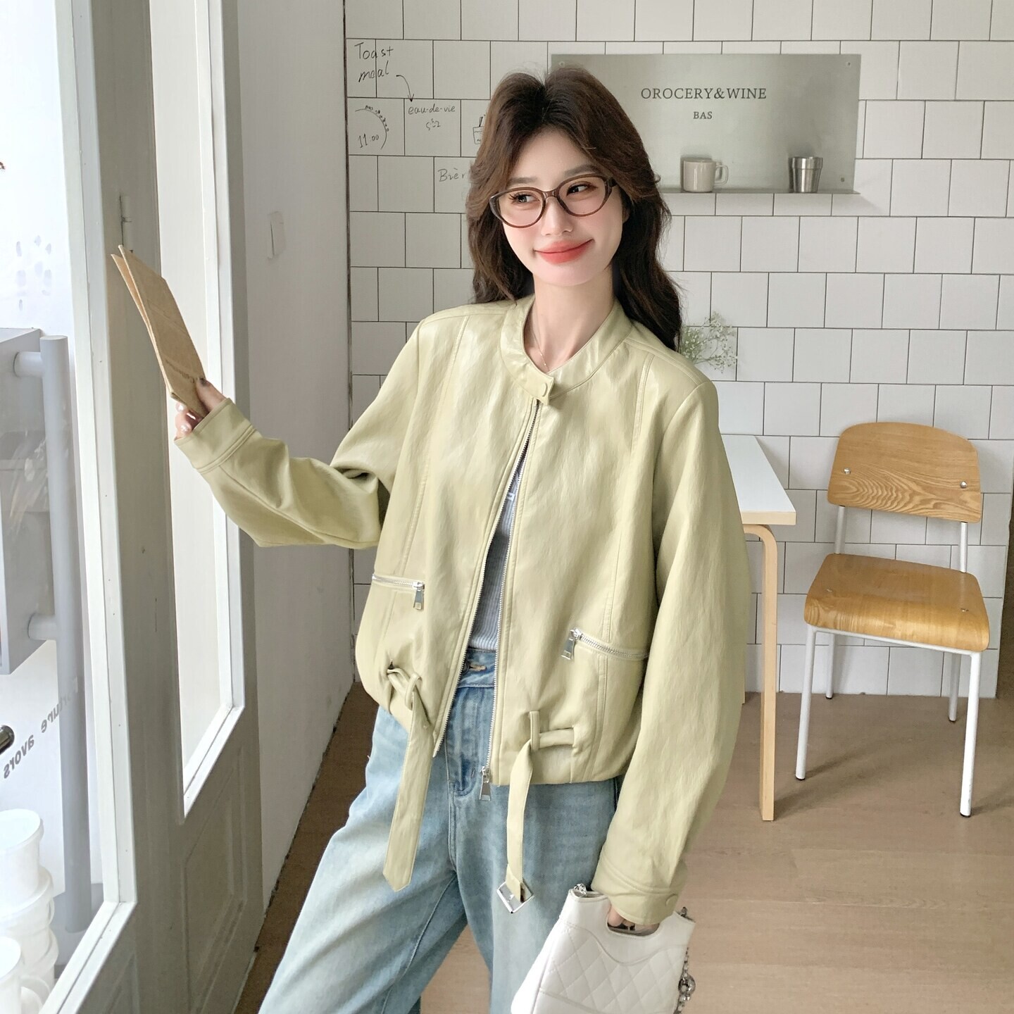 韩版翻领新款上市黄色短款皮衣外套女春季立领显瘦夹克休闲小个子