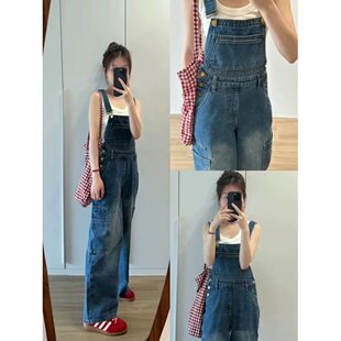 连体长裤 流行潮流慵懒原宿时尚 简约二罗日系文艺新款 牛仔背带裤