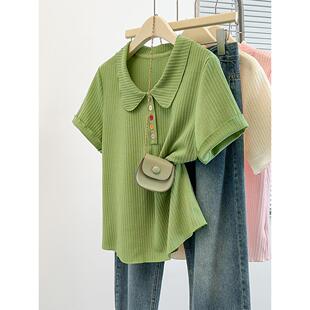 女简约减龄彩色纽扣polo领短袖 胖mm大码 T恤 新款 2026夏装