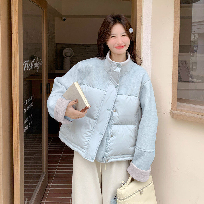 新款显瘦优质白鸭绒针织精品2025年冬季泡芙长款拼接羽绒服外套女