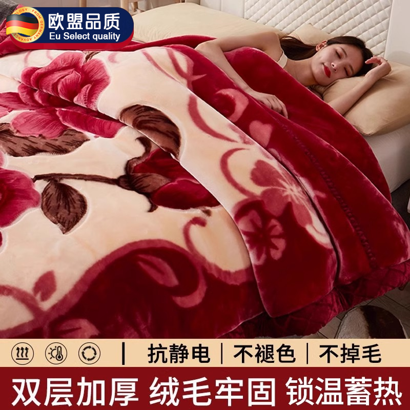 拉舍尔毛毯冬季双层加厚轻奢高级感珊瑚绒被子10斤特厚午睡盖毯子