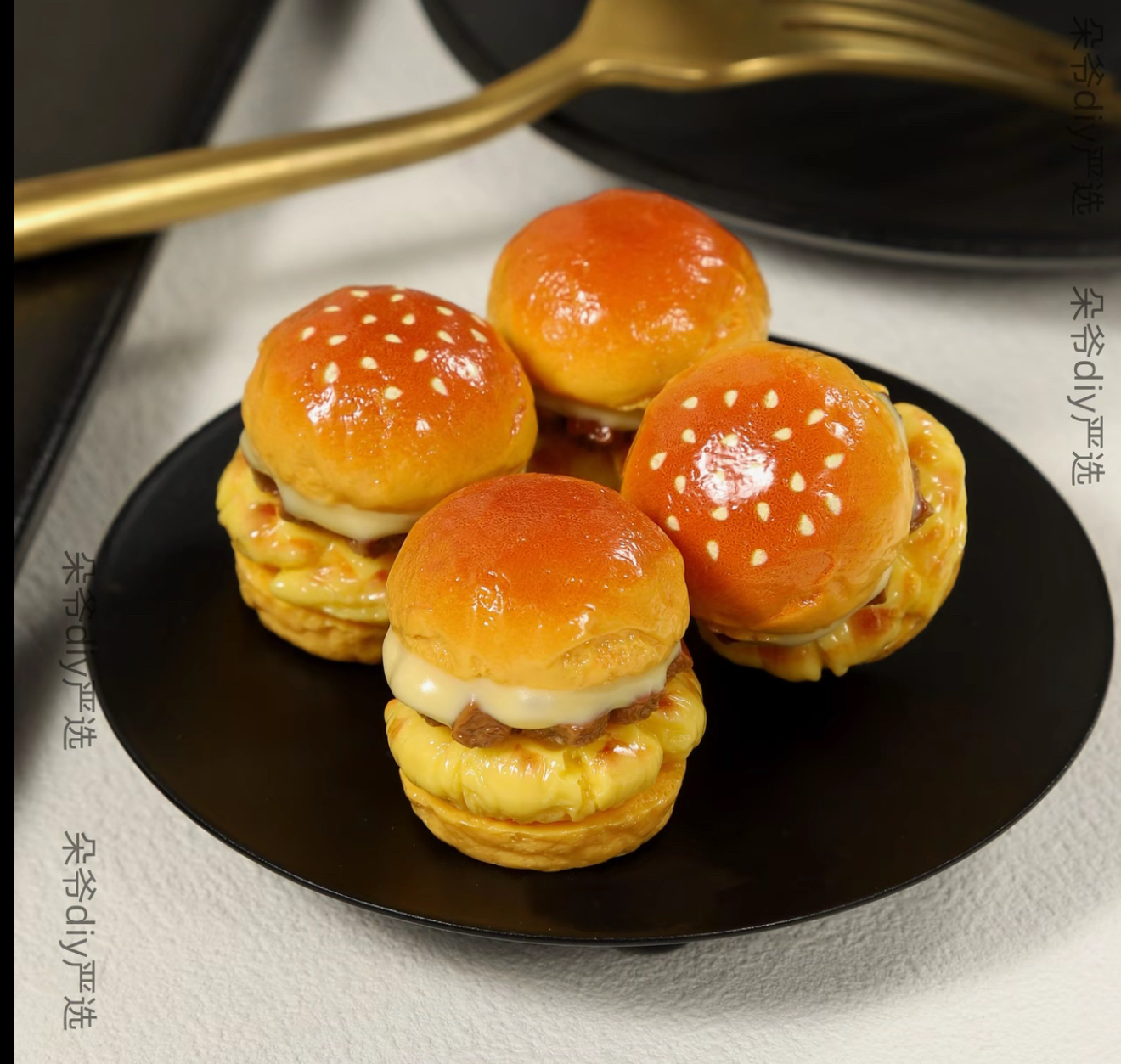 定制榴莲汉堡仿真食玩微缩树脂配件奶油胶材料摆件装饰手工