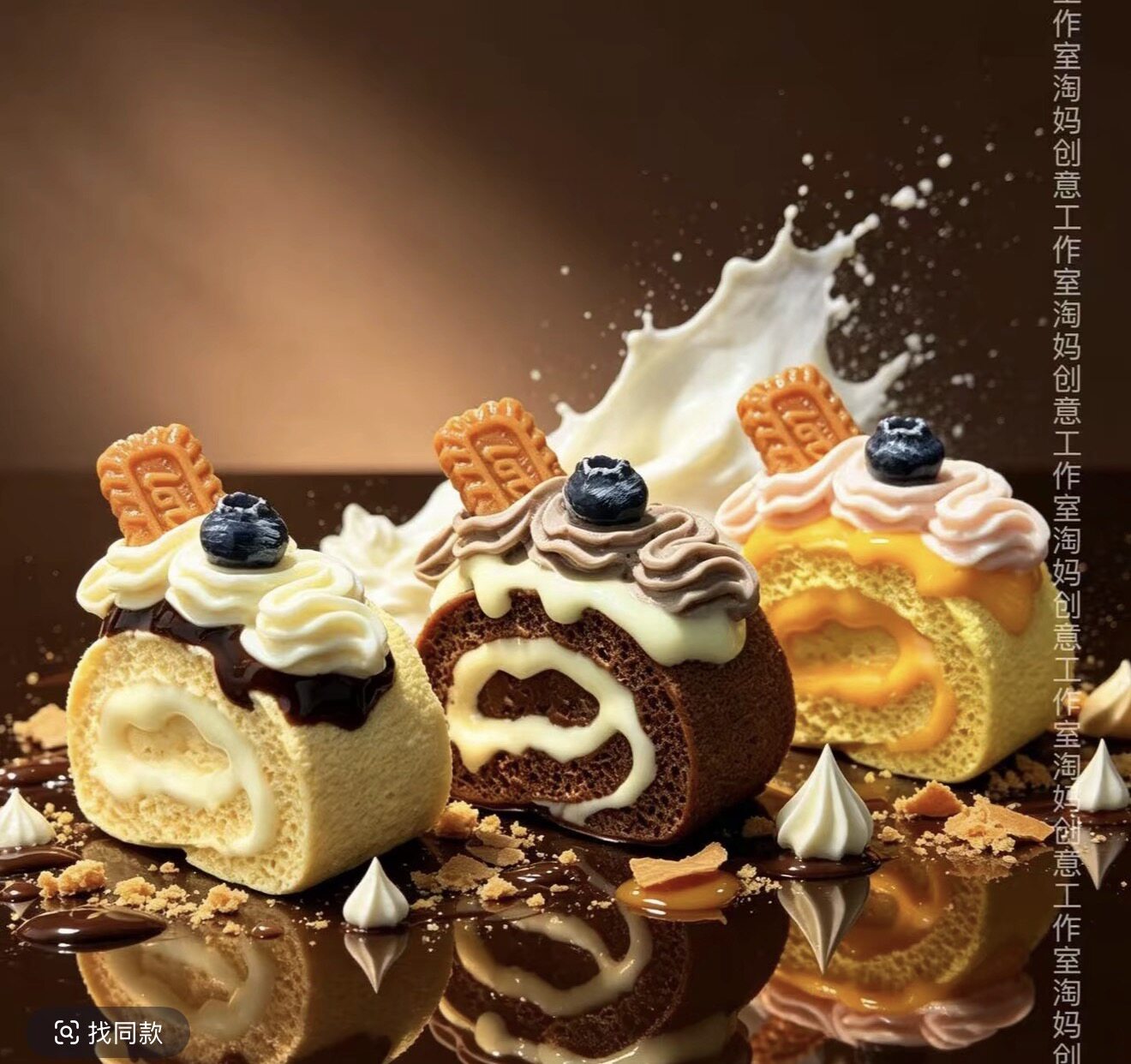 定制立体lotus饼干蓝莓瑞士卷仿真食玩微缩树脂配件材料摆件