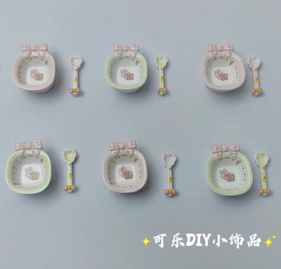 定制蝴蝶结碗套餐仿真食玩微缩树脂配件材料摆件奶油胶