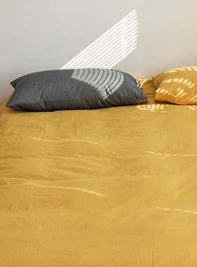 单件无印风A类32支水洗纯棉1.5被套床单2米被罩全棉黄色床笠枕套