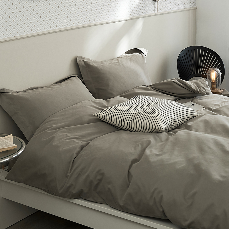 冬天灰色纯棉磨毛床单四件套