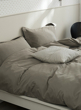 秋冬纯灰色长绒棉男生2米被套四件套 100支全棉磨毛1.8m床笠床单