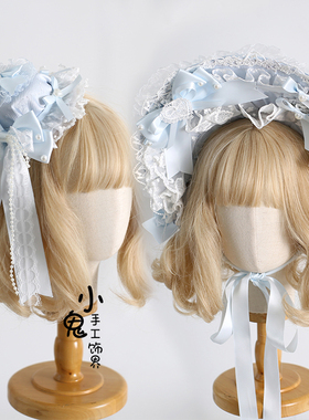 原创蓝色缘结恋曲发带小物Lolita小礼帽kc发箍bnt波奈特手袖头饰