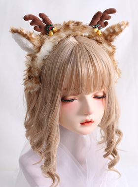 日系甜美圣诞节发箍秋冬麋鹿斑点KC毛绒鹿角可爱冬季耳朵铃铛发夹