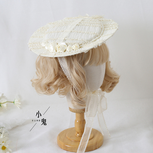 cla系扁帽古董bnt波奈特优雅花朵帽子 生成色Lolita头饰手作法式