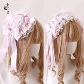 原创粉紫色芭蕾风lolita发带边夹顶夹礼帽发箍kc甜美羽毛扁帽小物