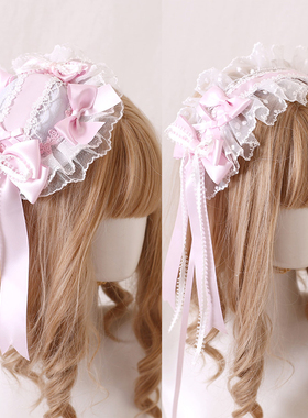 原创粉紫色芭蕾风lolita发带边夹顶夹礼帽发箍kc甜美羽毛扁帽小物