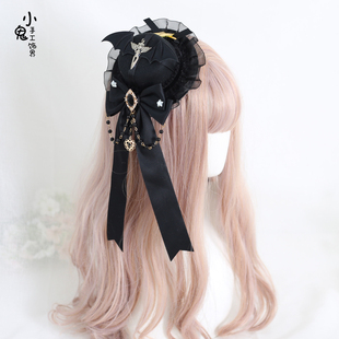 暗黑哥特小礼帽原创手作黑红万圣节扁帽lolita发饰洛丽塔恶魔发夹