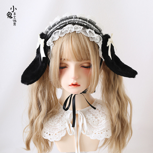 原创Lo娘蝴蝶结垂耳兔发带发饰头饰洛丽塔爱丽丝黑白呲甜KC兔耳