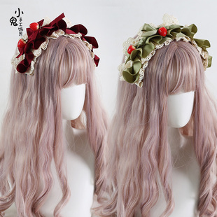 森系田园Lolita蕾丝草莓蝴蝶结发饰KC生成色cla系洛丽塔软妹发箍