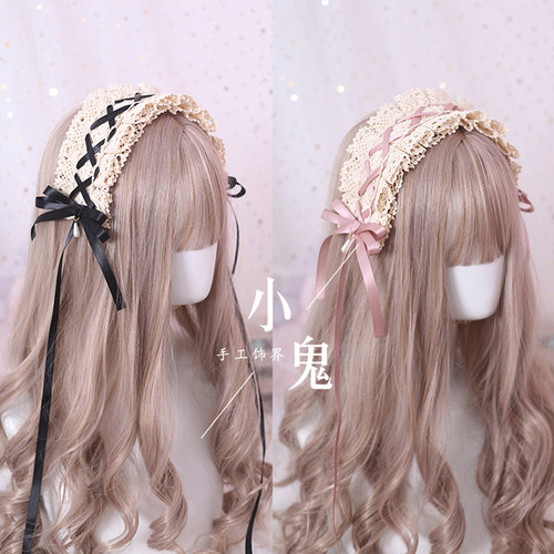 lo娘洛丽塔风蕾丝暗红女仆发带