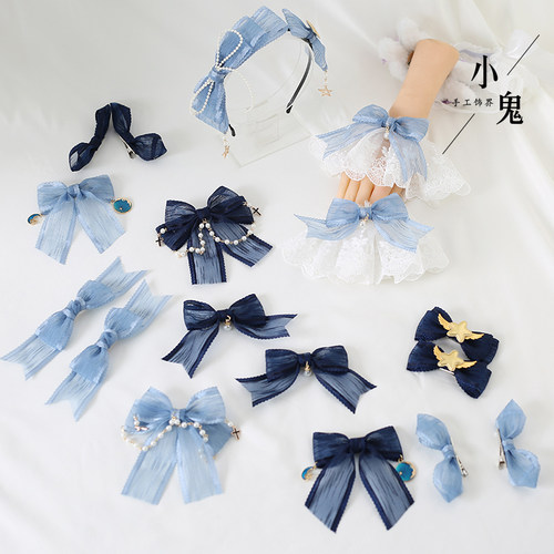 深蓝色lolita蝴蝶结kc顶夹头饰