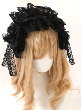 黑色蕾丝Lolita头饰doll感蝴蝶结发带KC哥特黑lo娘辣妹圆舞曲发饰