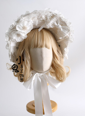 Lolita原创圣诞g白色波奈特蕾丝发带洛丽塔发带对夹BNT帽子小礼帽