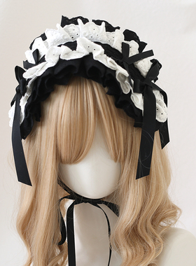 黑白Lolita头饰doll感蝴蝶结发带KC哥特亚文化暗黑系lo娘辣妹发饰