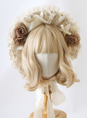 原创生成色Lolita生如夏花波奈特bnt蕾丝cla系优雅蕾丝蝴蝶结草帽