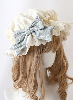 日系doll感小佩蒂Lolita蝴蝶结帽子薄款帽洛丽塔蕾丝花边睡帽bb帽