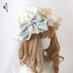 日系doll感小佩蒂Lolita蝴蝶结帽子薄款 帽洛丽塔蕾丝花边睡帽bb帽