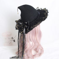 Original Lolita rose, large bow, lace, Halloween Witch hat, Witch hat thumbnail 2